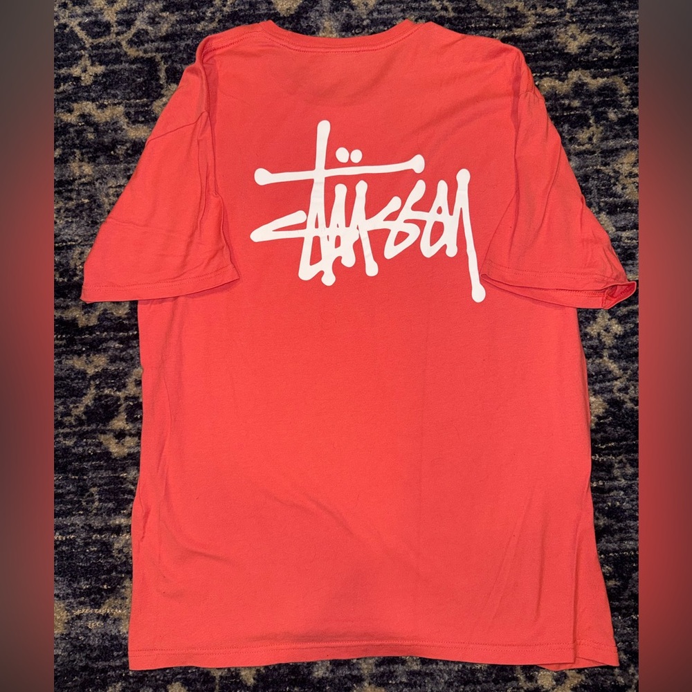 Stussy Coral/Red-Pink Logo Tee Large